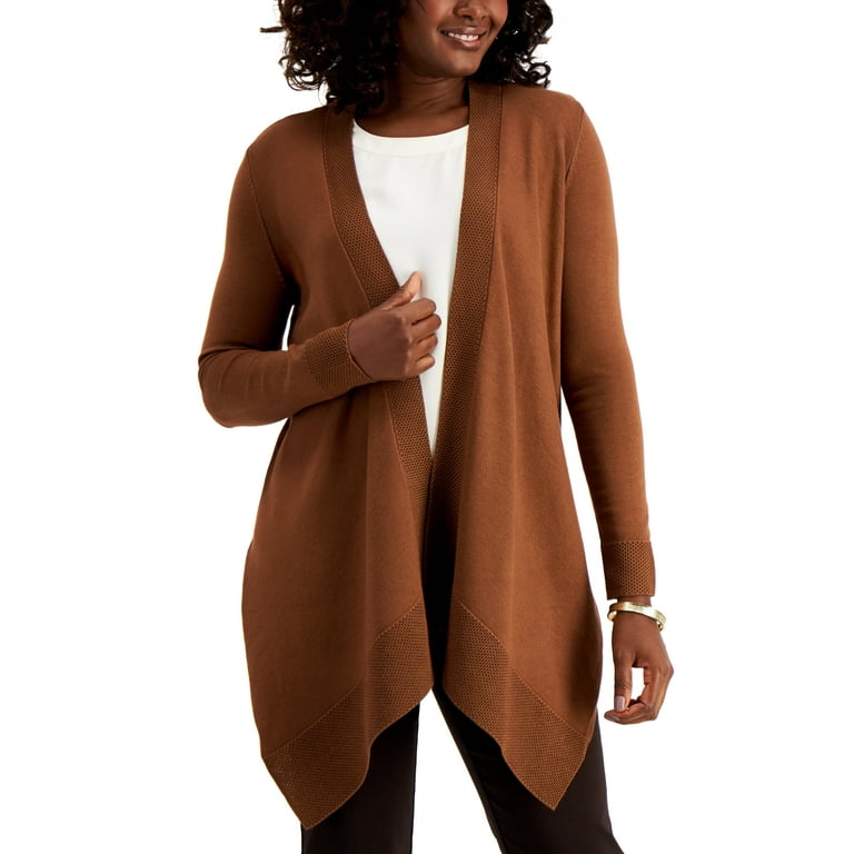 JM Collection Petite Cotton Handkerchief Hem Cardigan Red Maple PM Walmart