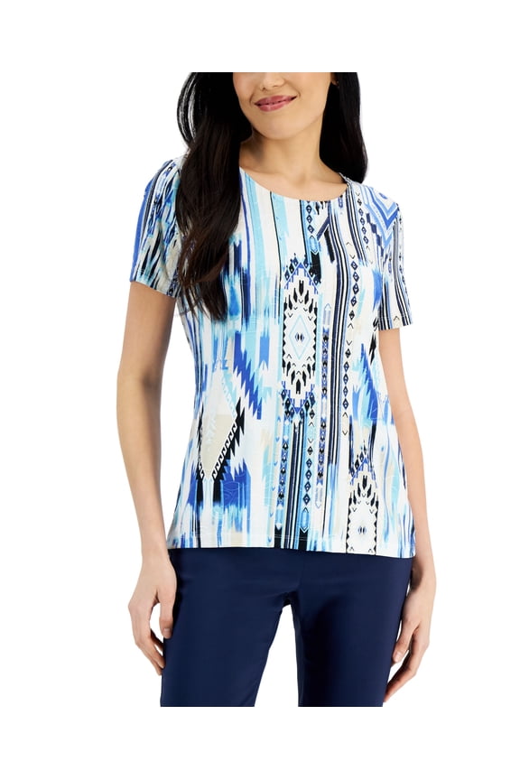 Petite Dreamland Jacquard Knit Top Deep Cobalt Combo PL