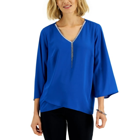 JM Collection Petite Embellished Neck Cross Over Top Northern Lights PXL