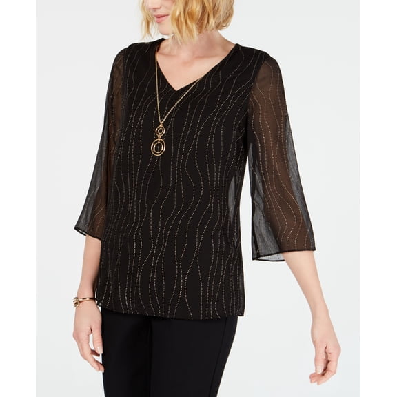 JM Collection Petite Embellished Pattern Necklace Top Deep Black PM