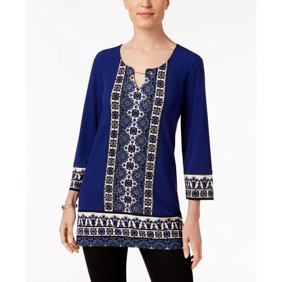 JM Collection Petite Embellished Printed Keyhole Top Celebration Floral PXS