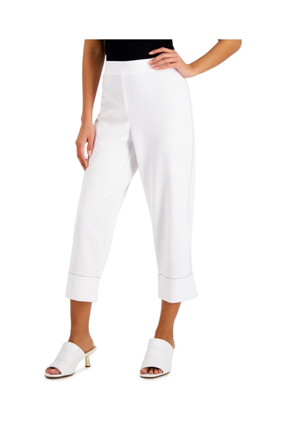 Petite Embellished Pull On Capri Pants Bright White PXL