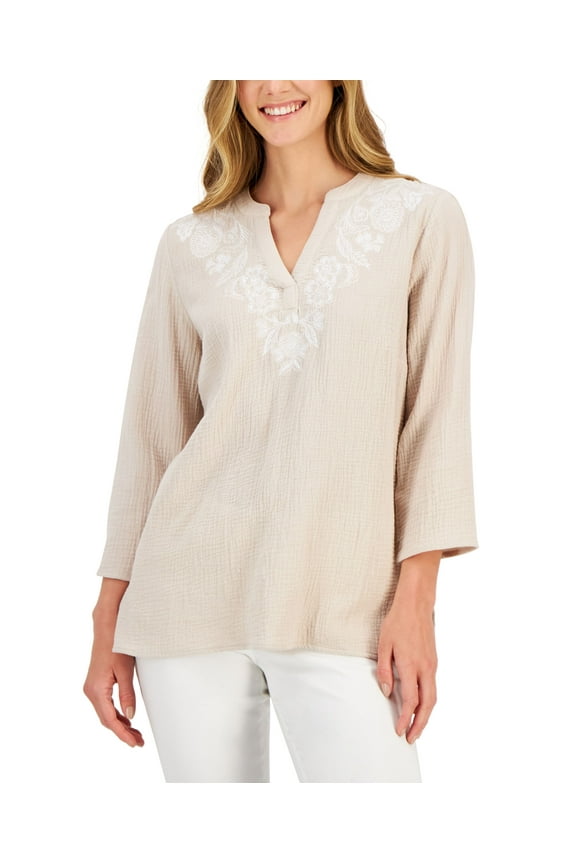 Petite Embroidered Top Sugar Sand PXS