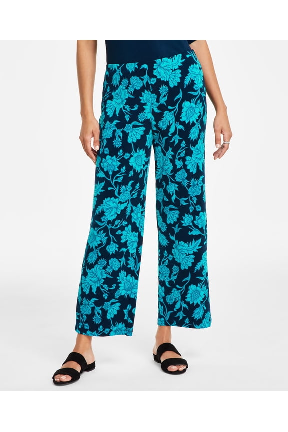 Petite  Floral Wide-Leg Pants Intrepid Blue Combo PM