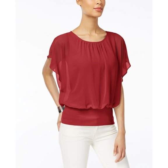 JM Collection Petite Flutter Sleeve Top New Red Amore PS