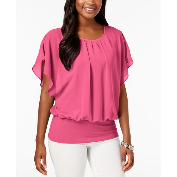JM Collection Petite Flutter Sleeve Top Peony Bloom PXS