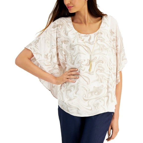 JM Collection Petite Gauze Poncho Top Sugar Sand Combo PXS