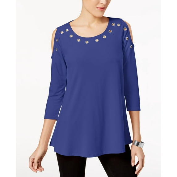 JM Collection Petite Grommet Cold Shoulder Top Modern Cobalt PL