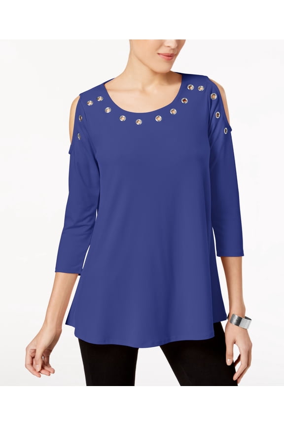 Petite Grommet Cold Shoulder Top Modern Cobalt PL