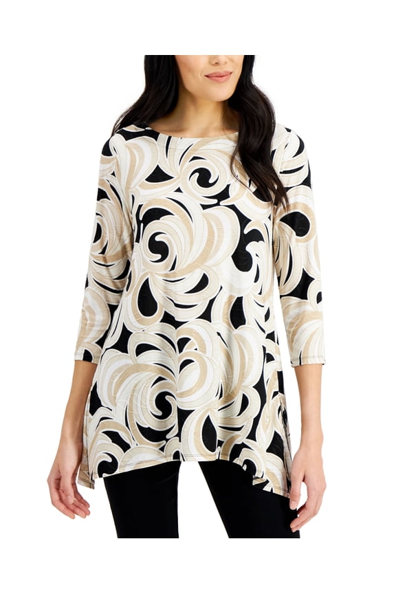 Petite Handkerchief Hem Top Deep Black Combo PXL