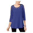 thumbnail image 1 of JM Collection Petite Hits At Hip Crew Neckline Top PET/PET/Modern Cobalt, 1 of 2