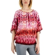 JM COLLECTION Petite Ikat Print Jacquard Blouson Top Cherry Flame Combo PS