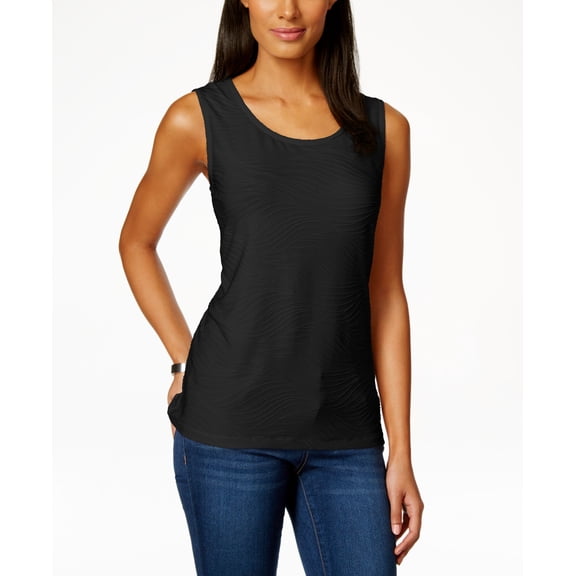 JM Collection Petite Jacquard Tank Deep Black PL