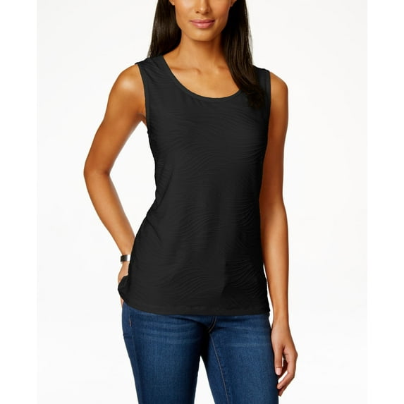 JM Collection Petite Jacquard Tank Deep Black PL