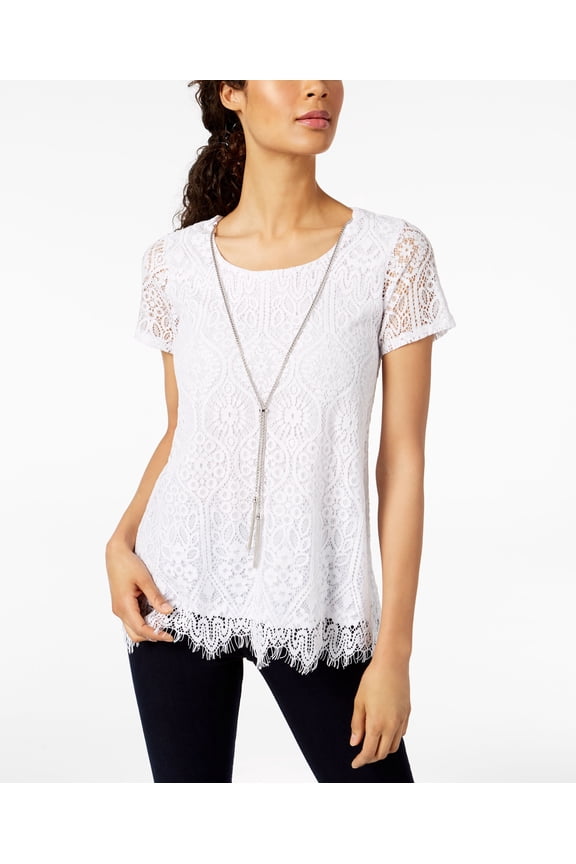 Petite Lace Swing Necklace Top Bright White PM