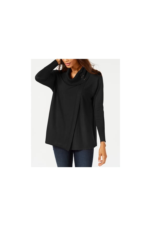 Petite Lace Up Poncho Sweater Deep Black PS
