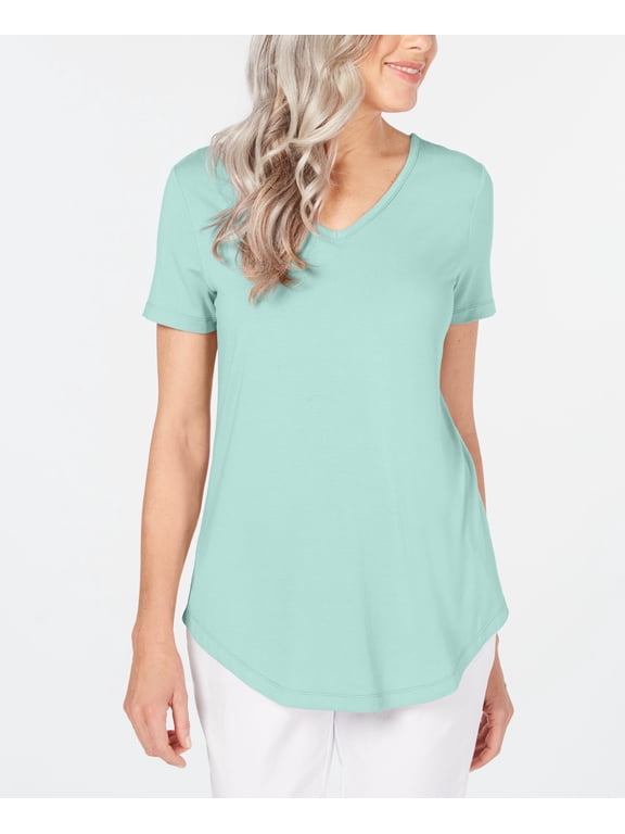 Petite Lattice Back V Neck Top Aqua Flash PXS