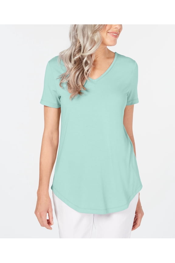 Petite Lattice Back V Neck Top Aqua Flash PXS