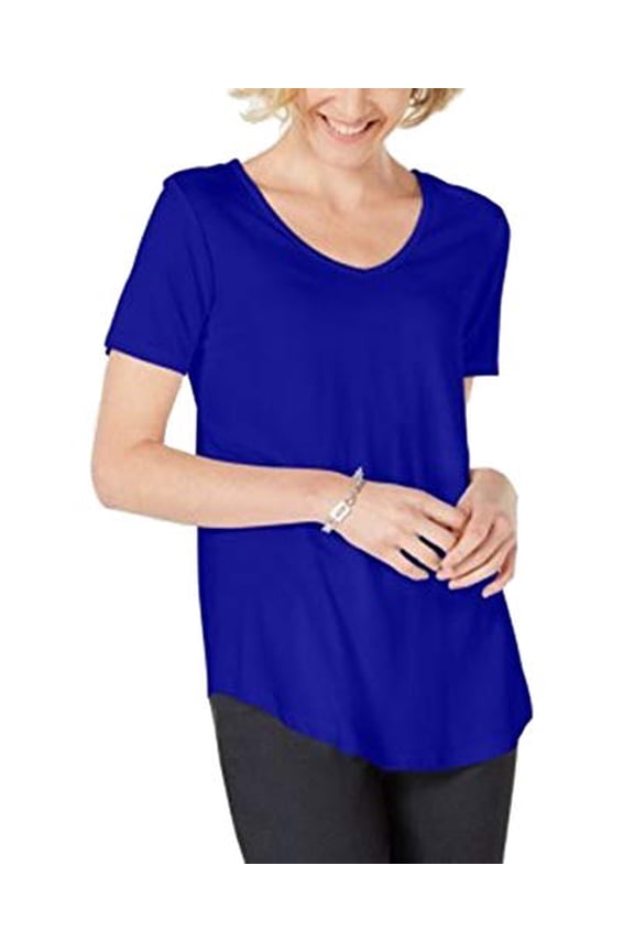 Petite Lattice-Back V-Neck Top Blue Steel PS