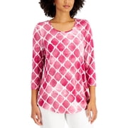 JM Collection Petite Lattice Print Top Red Violet Combo PS