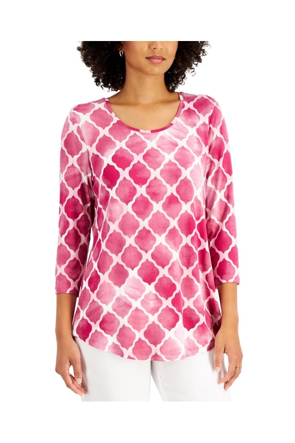 Petite Lattice Print Top Red Violet Combo PS