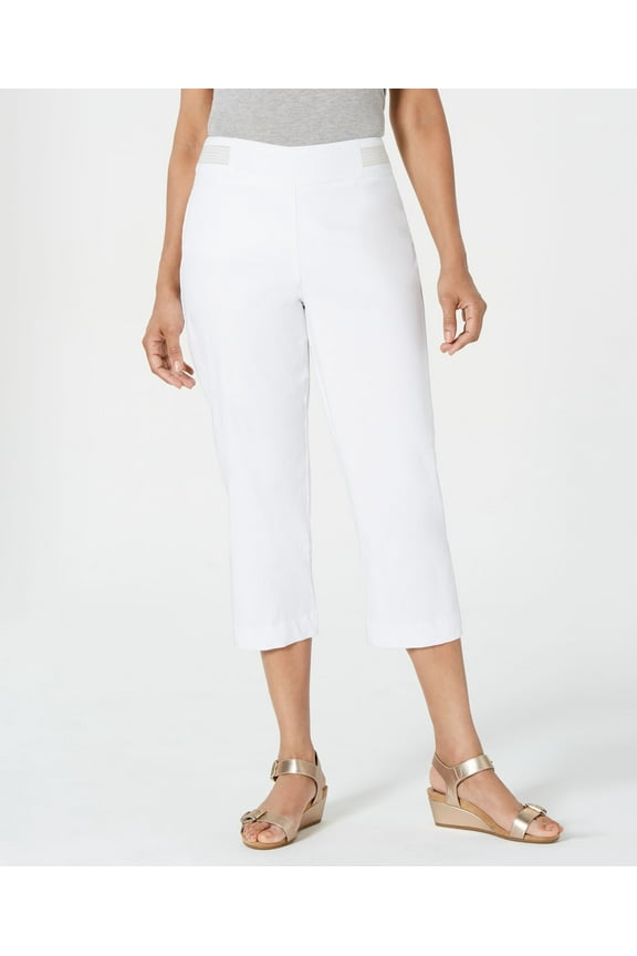 Petite Metallic-Detail Tummy-Control Capris