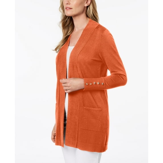 JM Collection Petite Open-Front Cardigan Orange Glaze PXS