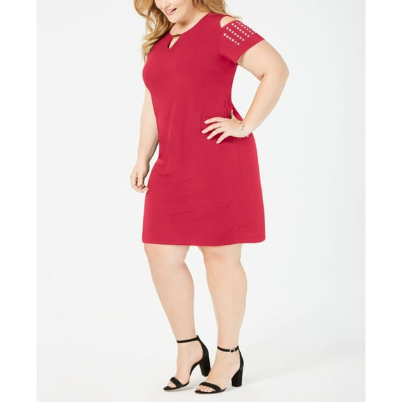 JM Collection Petite Plus Size Studded Cold Shoulder Dress Pink 2X Petite
