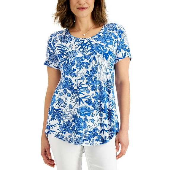 JM Collection Petite Print Top Blue Isle Combo PL