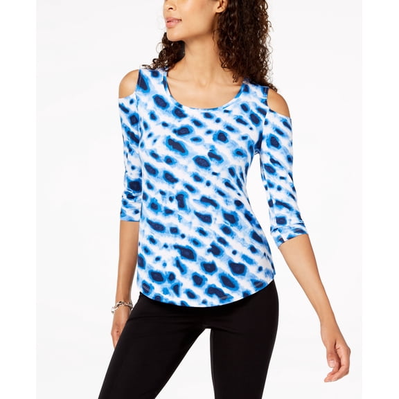 JM Collection Petite Printed Cold Shoulder Top Underwater Ink PXL