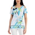 thumbnail image 1 of JM Collection Petite Printed Cold-Shoulder Tunic Seafoam Combo PS, 1 of 1