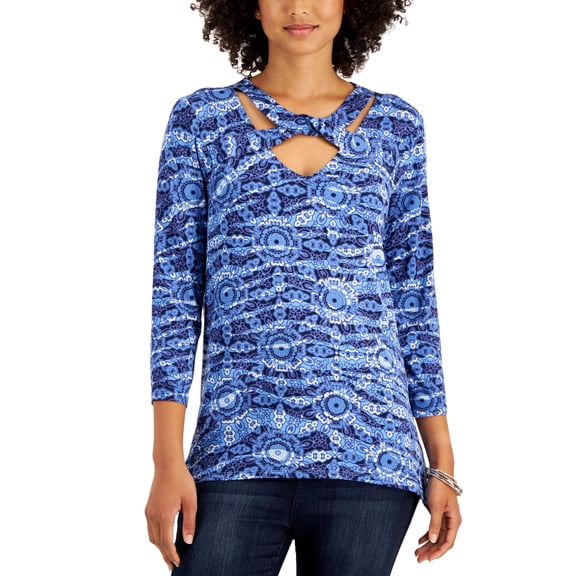JM Collection Petite Printed Cross-Neck Top Pacific Coast Combo PL