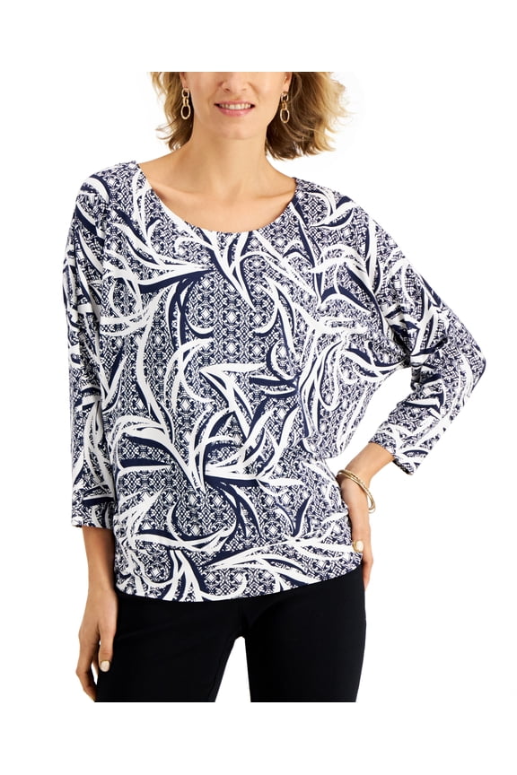 Petite Printed Dolman Sleeve Top Intrepid Blue Combo PL