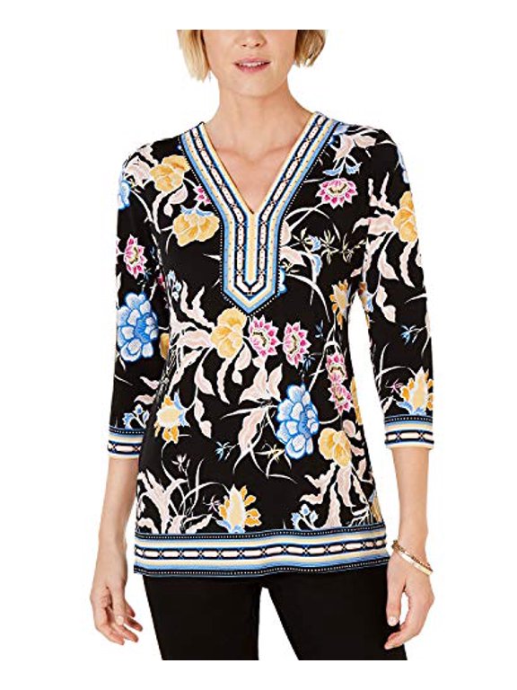 Petite Printed Embellished Tunic (Batik Botanical, P/XS)