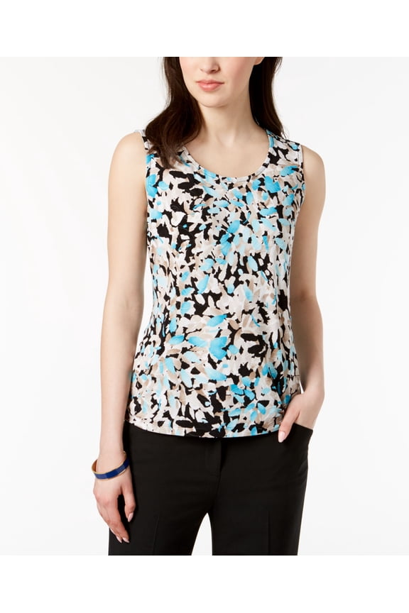Petite Printed Jacquard Tank Blue Geometric Burst PXS