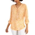 thumbnail image 1 of JM Collection Petite Printed Roll Tab Sleeve Top Bright Tangelo Combo PXL, 1 of 1