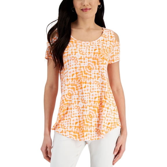 JM Collection Petite Printed Scoop Neck Top Cherry Flame Combo PXS