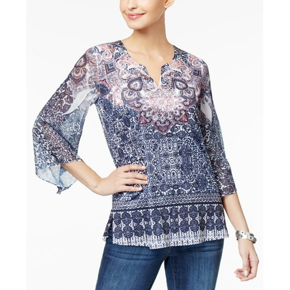 JM Collection Petite Printed Split Neck Tunic Miracle Effect PM