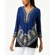 JM COLLECTION Petite Printed Tunic Bordered Stencil PL