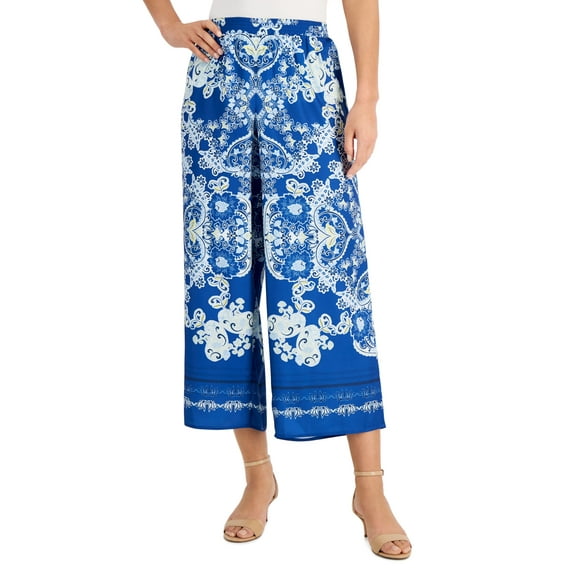 JM Collection Petite Printed Wide-Leg Pants Blue Isle Combo PL