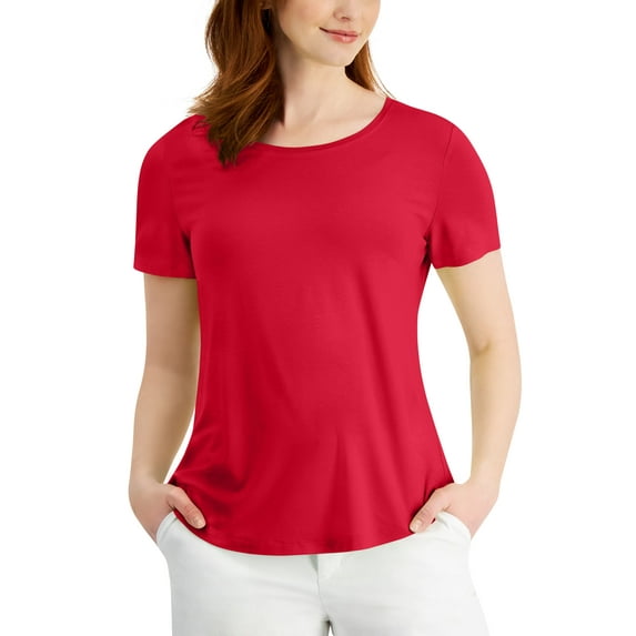 JM Collection Petite Scoop Neck T-Shirt Cherry Flame PL