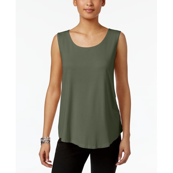 JM Collection Petite Scoop Neck Tank Top Olive Spring PM