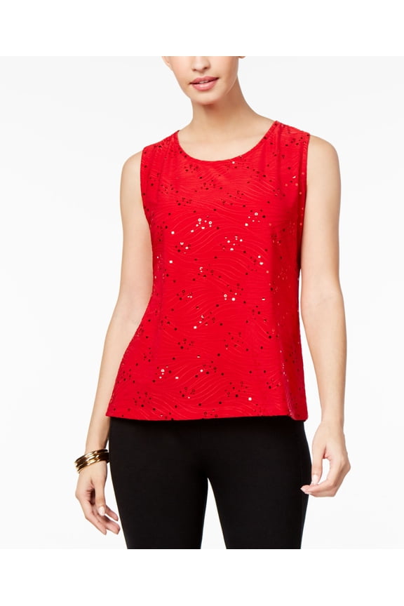 Petite Sequined Jacquard Shell (New Red Amore, Petite Medium)