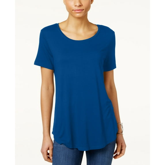 JM Collection Petite Shirttail Hem Top Blue PL