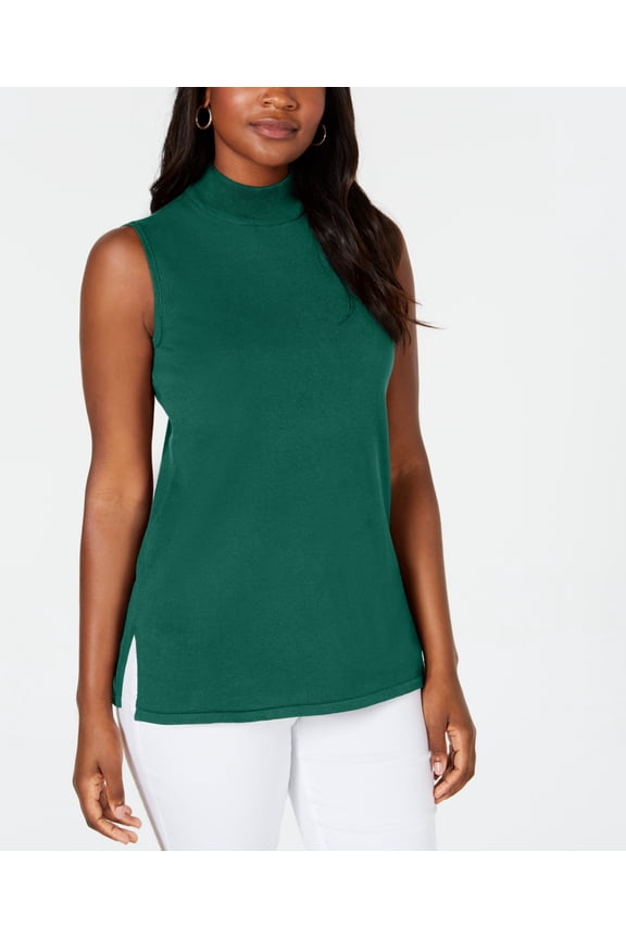 Petite Sleeveless Mock Neck Sweater Forest Green PS