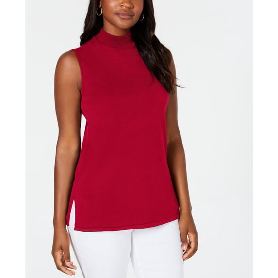JM Collection Petite Sleeveless Mock Neck Sweater Real Red PXL