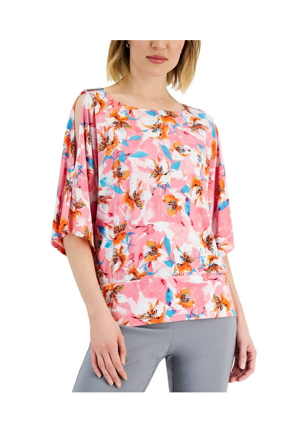 Petite Split Dolman Sleeve Top Pink Gemstone Combo PL