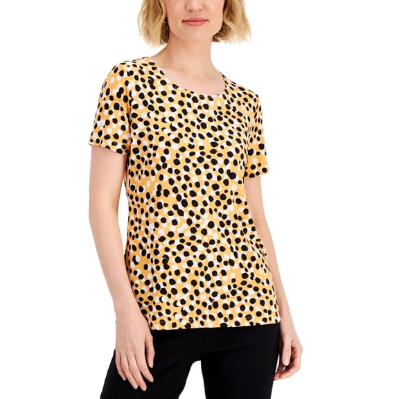 JM Collection Petite Spotted Jacquard Top Bright Tang Combo PL