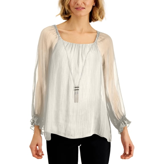 JM Collection Petite Square Neck Necklace Top Neo Natural PL