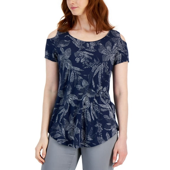 JM Collection Petite Stipple Lush Cold Shoulder Top Intrepid Combo PS